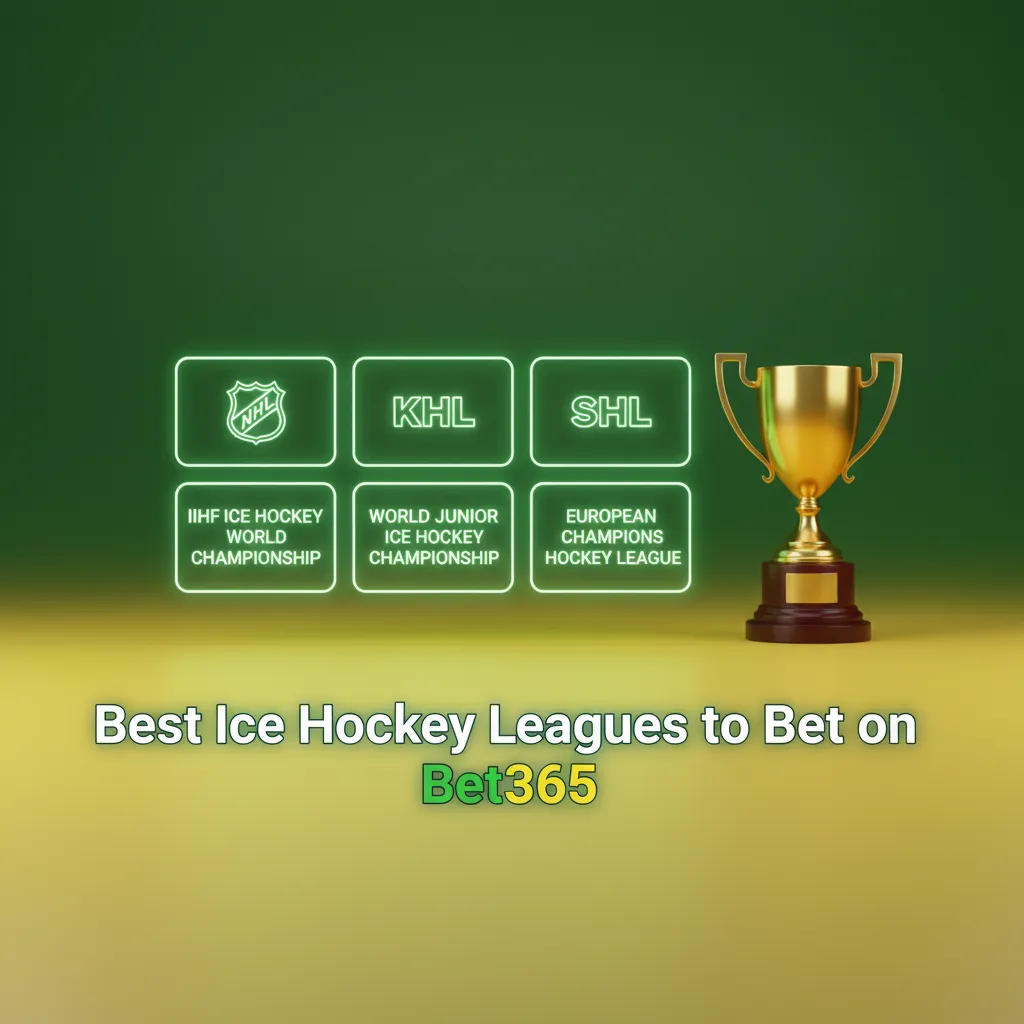 Bet365 ice hockey betting leagues: NHL, IIHF, KHL, SHL, Liiga, AHL, CHL; moneyline, puck line, totals.
