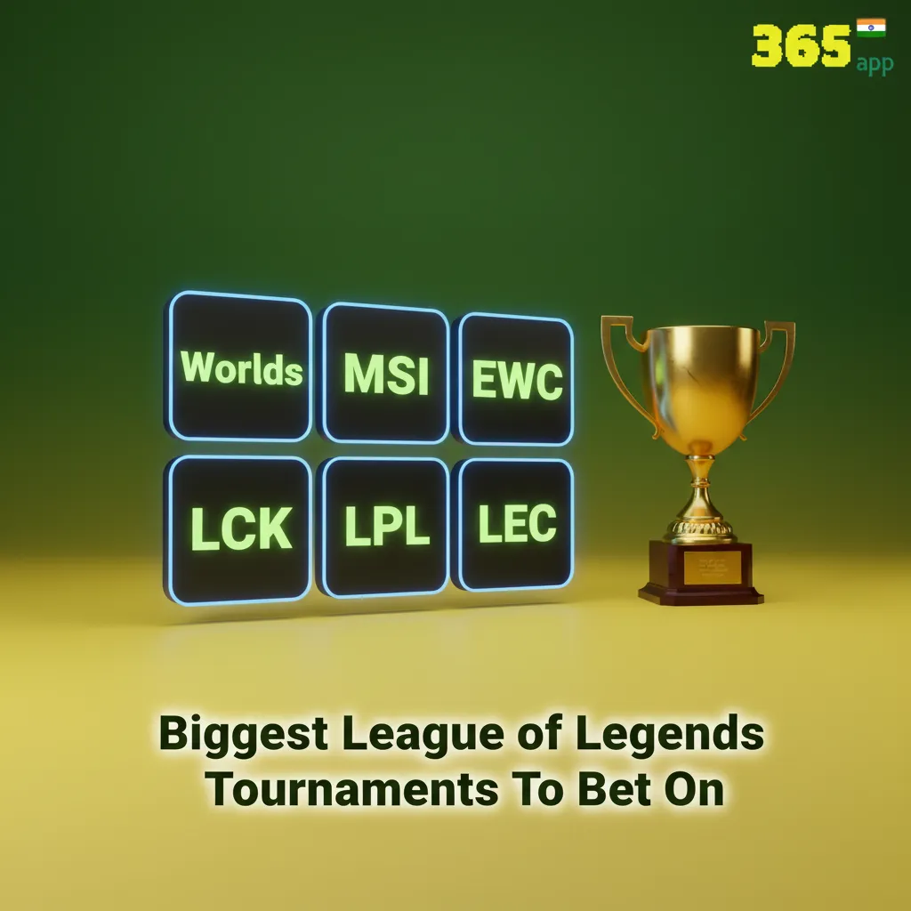 Top LoL tournaments to bet on—Worlds, MSI, EWC, LCK, LPL, LEC—with year-round markets in IST.