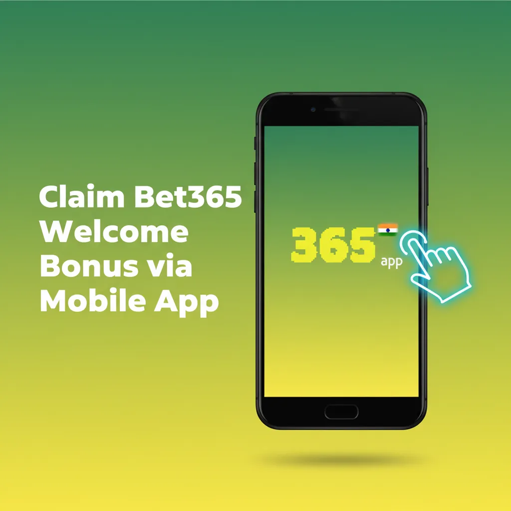 Bet365 mobile app guide showing steps to claim welcome bonus: install, sign up, opt in, deposit ₹400, bet, track free bets.
