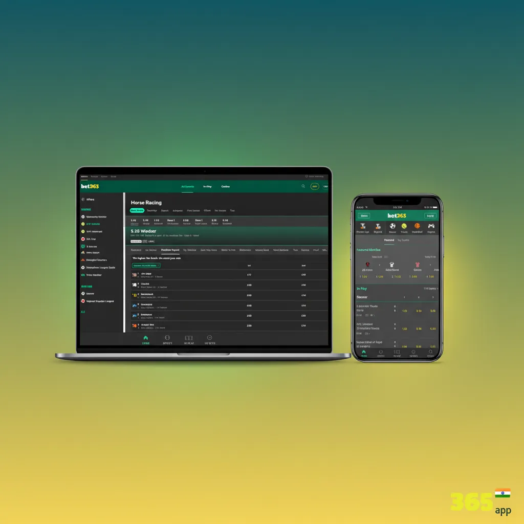 Bet365 India interface showing top nav: Sports, In‑Play, Casino, Live Casino, Esports, Promotions, Help, and account.