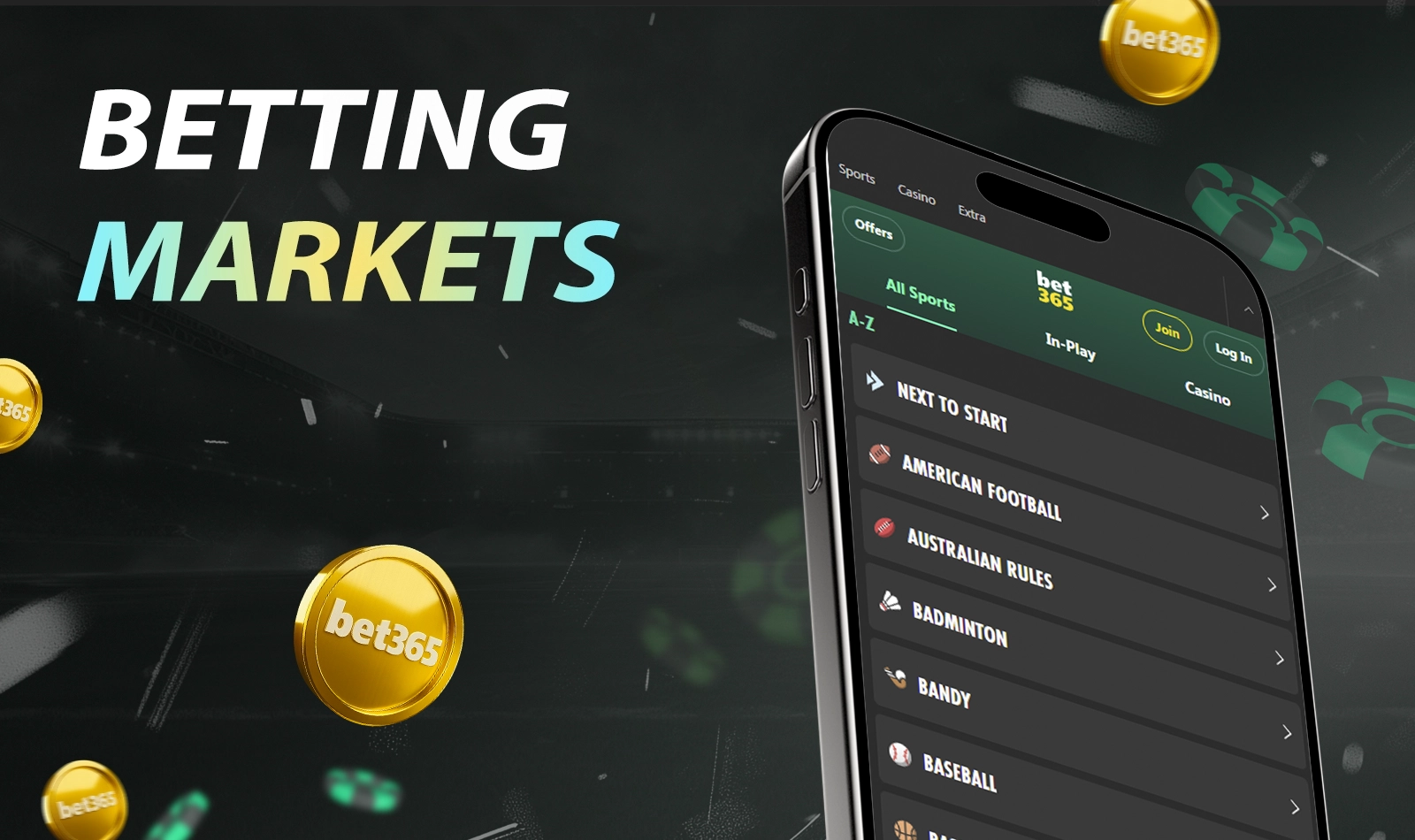 Range of betting markets offered by bet365