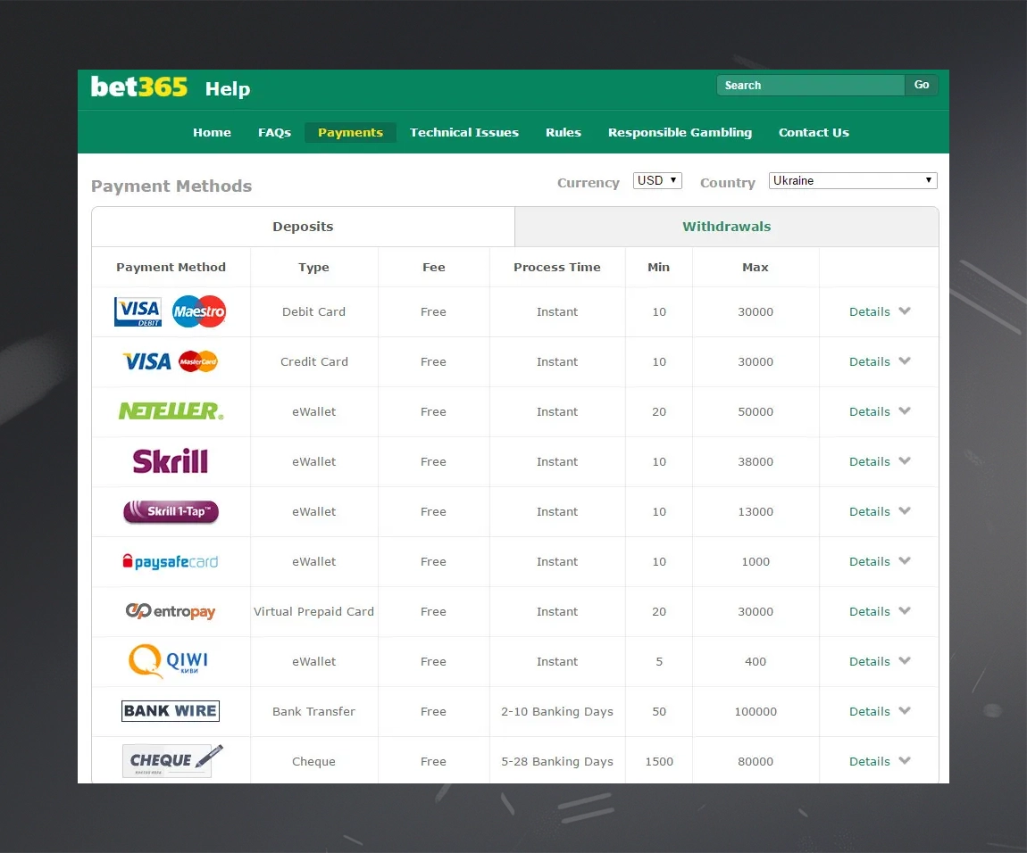 Open Deposit section Bet365 India