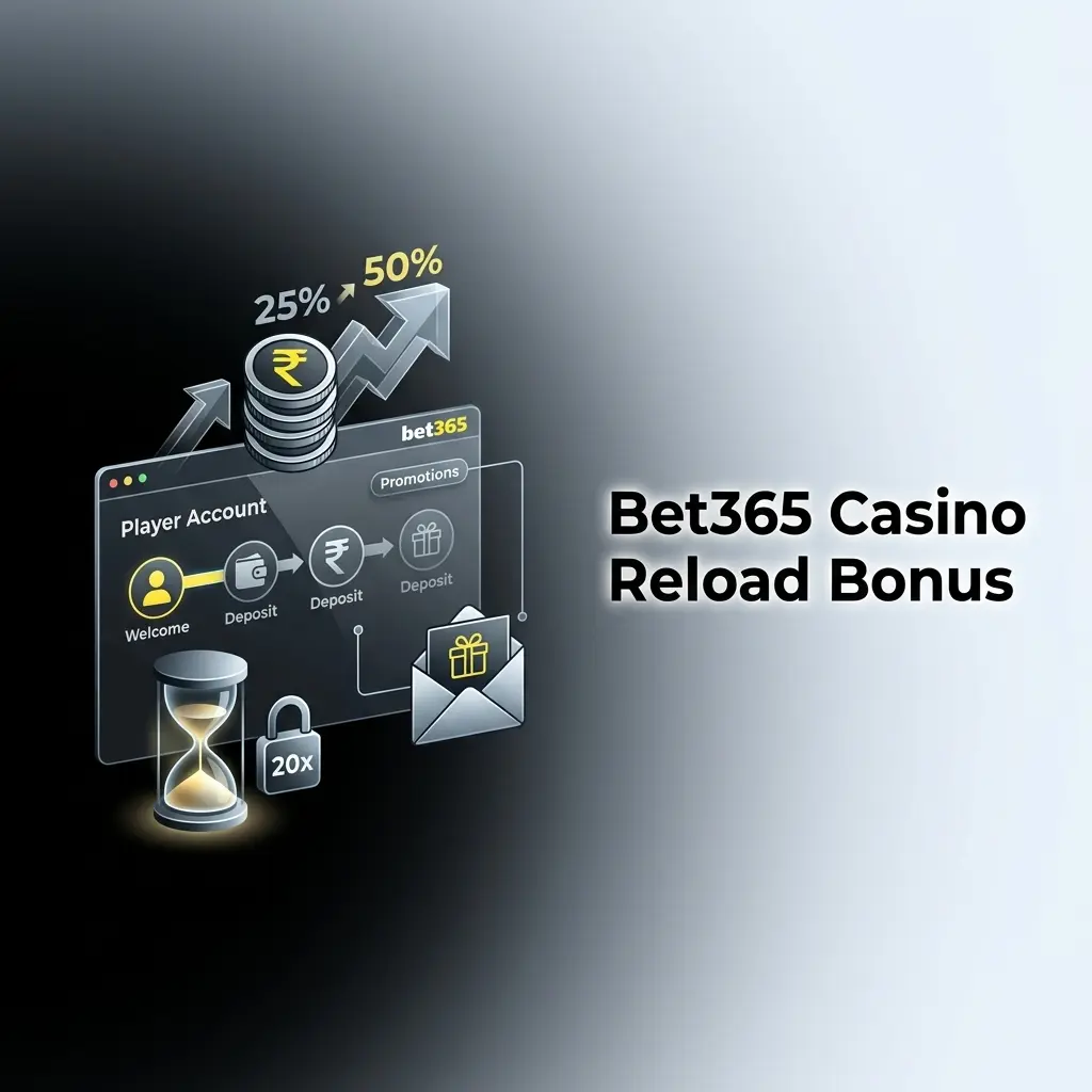 Bet365 Casino Reload Bonus offering 25–50% deposit match for existing players with 20x wagering and ₹400 minimum deposit